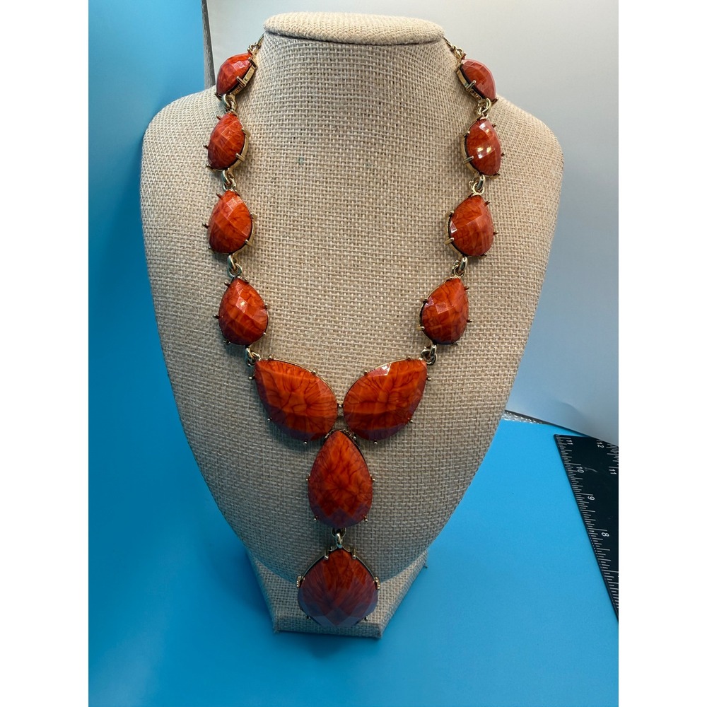Amrita Singh Orange Teardrop Statement Necklace Gold Tone Bib Faux Coral Toggle - Picture 1 of 7